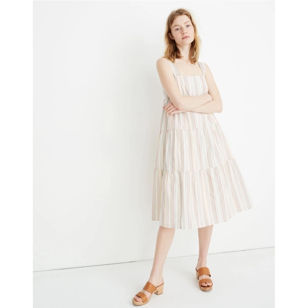 Madewell | Button Back Tiered Dress Rainbow Stripe Cream Size 00